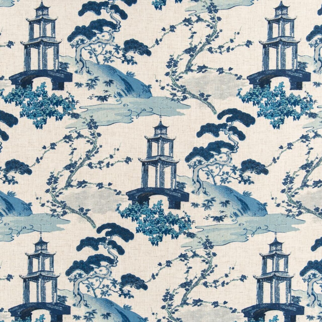 Sapphire - Blue Global,Novelty,Toile Upholstery Fabric 54 Inches"